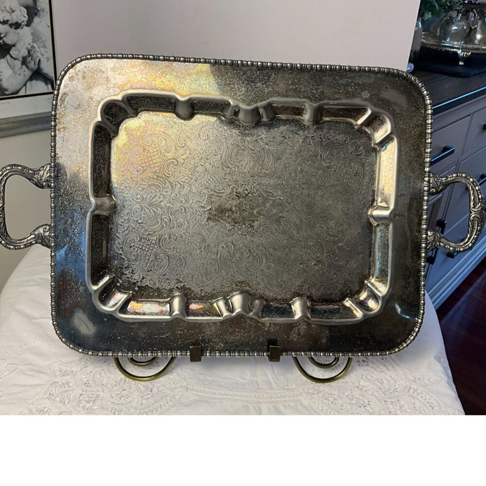 Gorgeous vintage silverplate serving tray ornate and beautiful Hollywood Glam